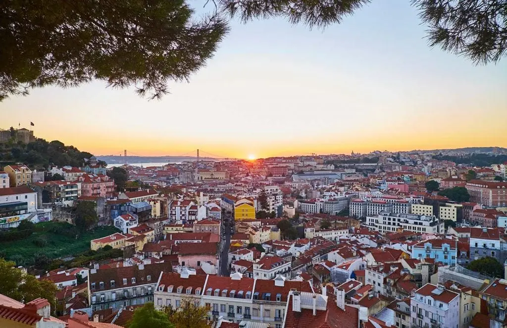 Sunset over Lisbon's rooftops.